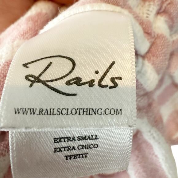 Rails Shirt Women XS Rose Stripe Bretton Peplum Button Front Waist Tie Blouse - Picture 6 of 10